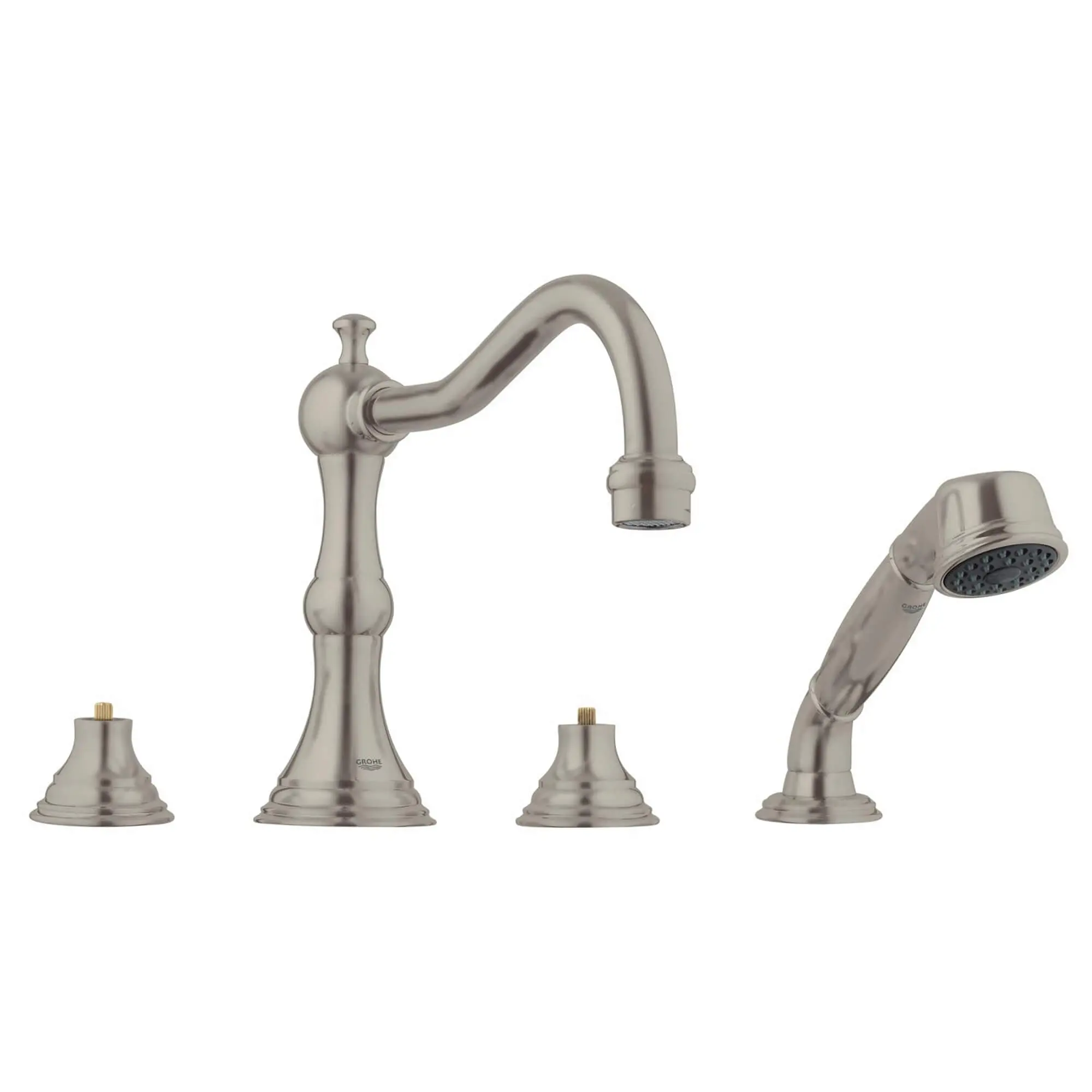 4-Hole 2-Handle Deck Mount Roman Tub Faucet with 2.5 GPM Hand Shower